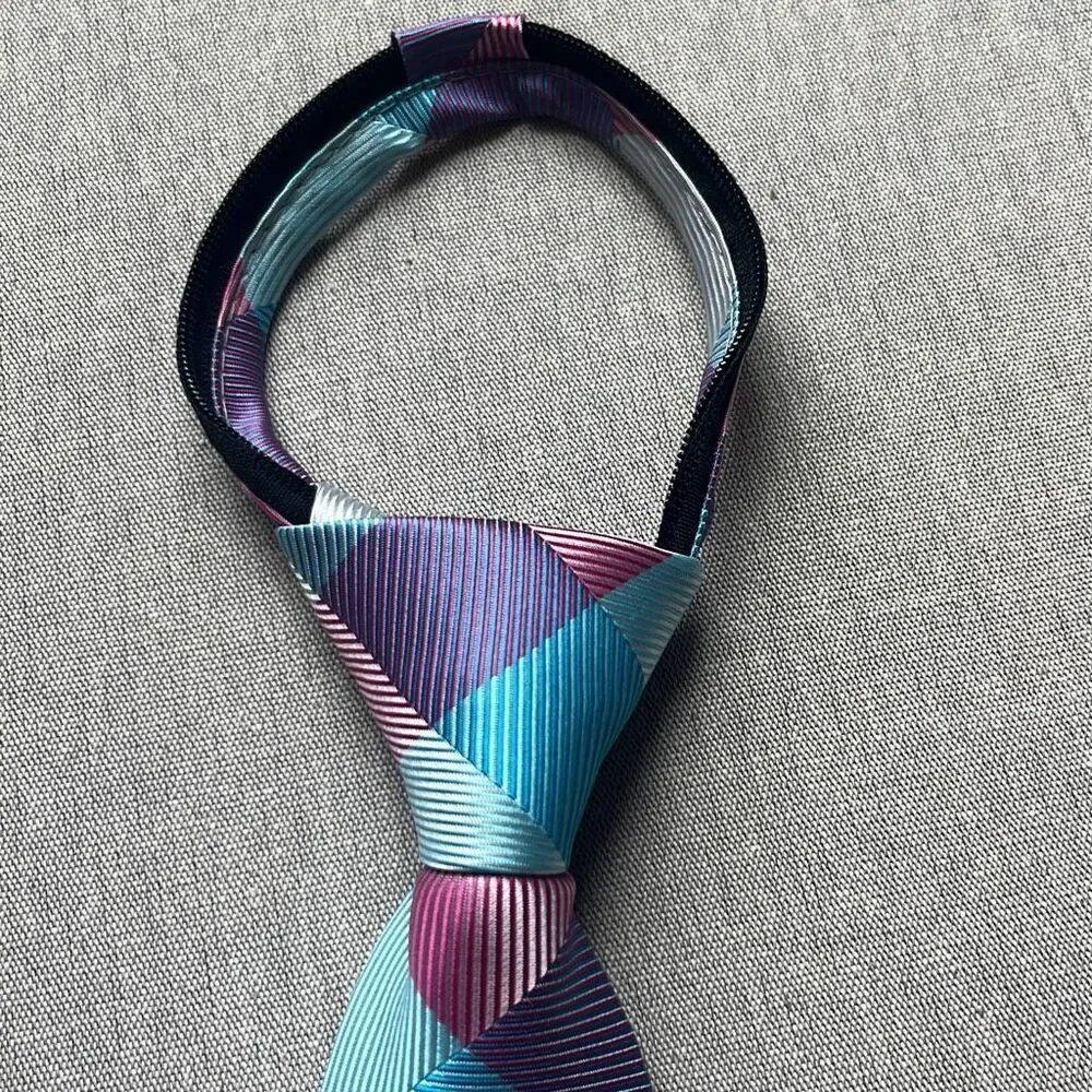 Littlest Prince Boys 2-5 year Blue Pink Gray Plaid‎ Zipper Tie Necktie NEW